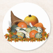 Cornucopia Gourds Thanksgiving ラウンドペーパーコースター (正面)