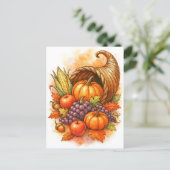 Cornucopia Happy Thanksgiving Watercolor Postcard シーズンポストカード (スタンド正面)