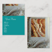 CORNUCOPIA MONOGRAM、明るい灰色、ティール(緑がかった色)、青 名刺 (正面/裏面)