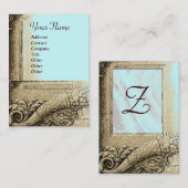 CORNUCOPIA MONOGRAM、明るい黒いグレー、スカイブルー 名刺 (正面/裏面)