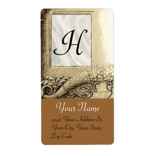 CORNUCOPIA MONOGRAM、白黒の灰色の茶色 ラベル (正面)