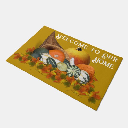 Cornucopia with Fall Gourds Thanksgiving ドアマット (アングル)