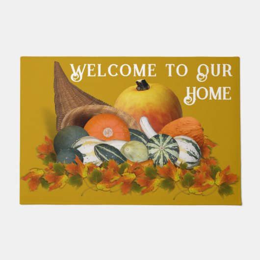Cornucopia with Fall Gourds Thanksgiving ドアマット (正面)