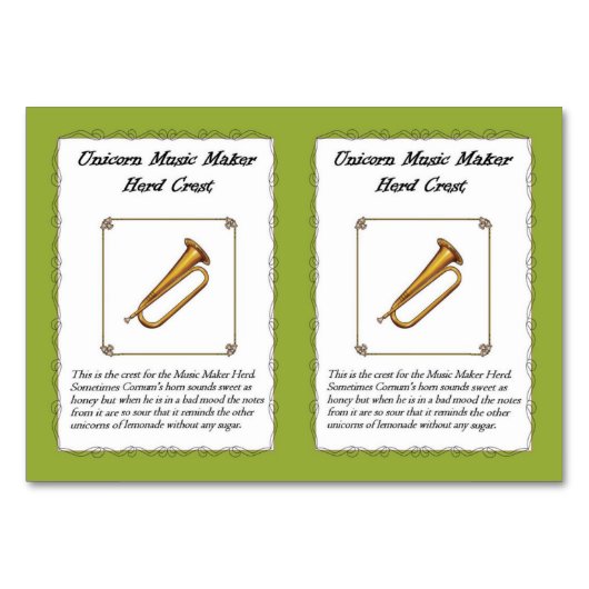 Cornum黄銅角状のユニコーンのトレーディングカード テーブルナンバー (裏面)