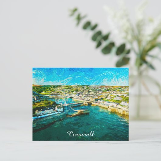 Cornwall England Coastal Scenery Oil Paint ポストカード (スタンド正面)
