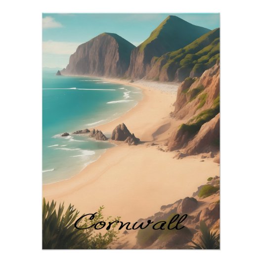 Cornwall UK Beach Travel Poster ポスター (正面)