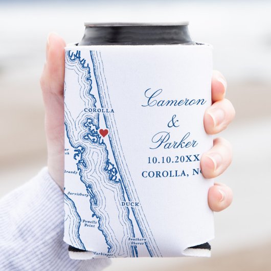 Corolla NC Map Elegant OBX Navy Blue Wedding Favor 缶クーラー