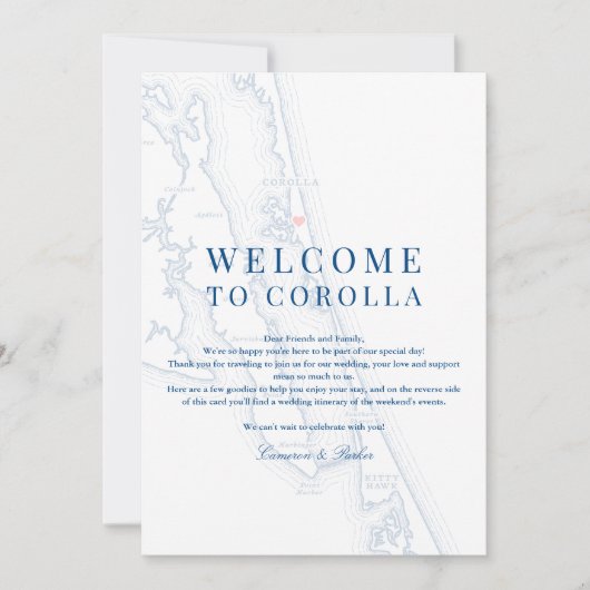 Corolla NC Map Wedding Welcome Itinerary Navy Blue サンキューカード (正面)
