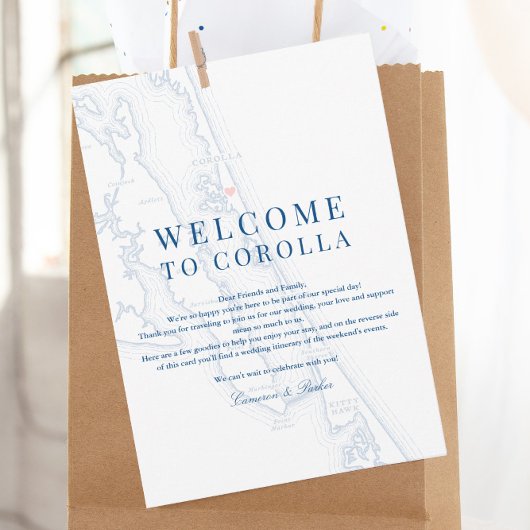Corolla NC Map Wedding Welcome Itinerary Navy Blue サンキューカード