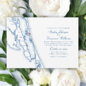 Corolla NC OBX Map Elegant Navy Blue Wedding 招待状