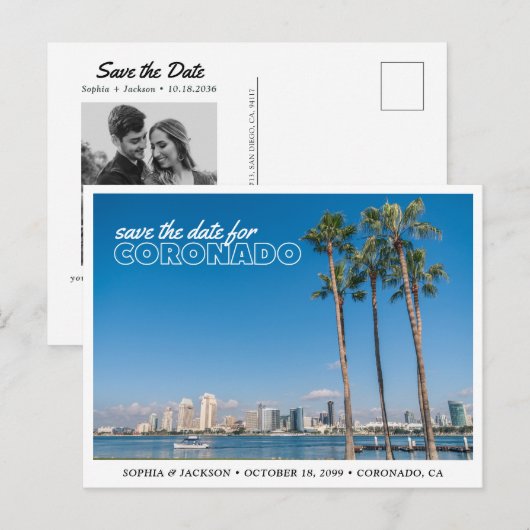 Coronado Wedding Save the Date Retro Postcard ポストカード (正面/裏面)