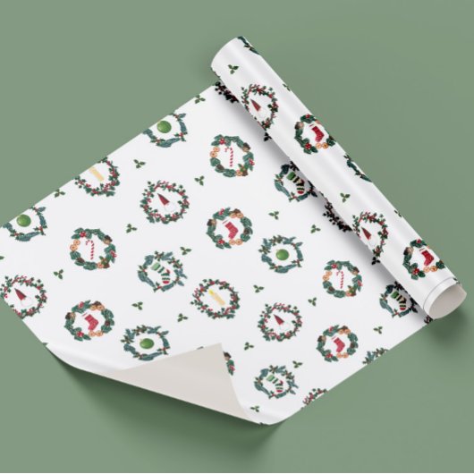 Coronas de navidad con adornos para envolver. ラッピングペーパー