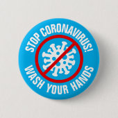 CoronaVirusストップのロゴあなたの手のスローガンを洗う 缶バッジ (正面)