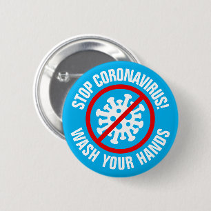 CoronaVirusストップのロゴあなたの手のスローガンを洗う 缶バッジ