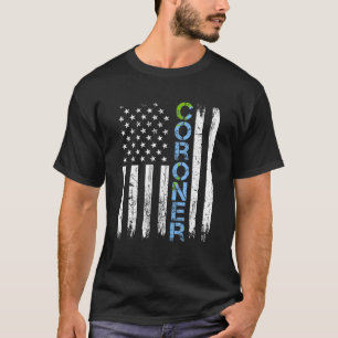 Coroner USA国旗のメディカルコンディショナー薄いブルーラインC Tシャツ