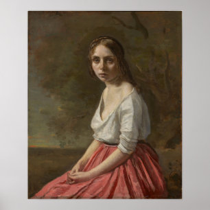 Corot – ピンクのスカートの若い女性1845 ポスター
