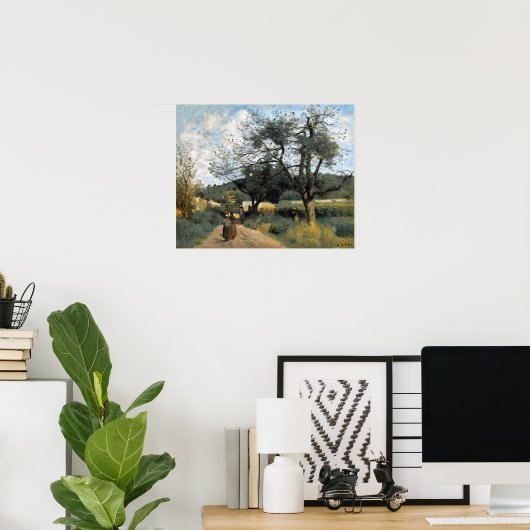 Corot – フィールドを通過するルート ポスター (ホームオフィス)