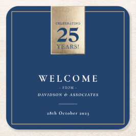 CORPORATE ANNIVERSARY ビジネス ネイビー ホワイト ゴールド スクエアペーパーコースター