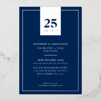 CORPORATE ANNIVERSARY stylish business navy silver 箔招待状