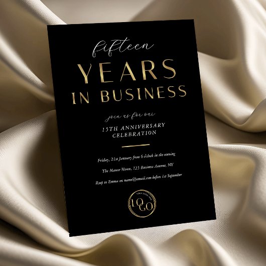 Corporate Black & Gold Logo Business Anniversary 招待状
