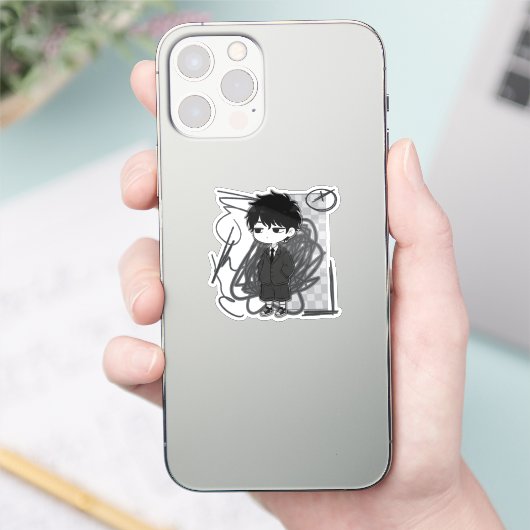 Corporate Burnout Relatable Chibi Boy Suit Illustr シール (スマートフォン)