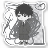 Corporate Burnout Relatable Chibi Boy Suit Illustr シール (正面)