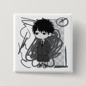 Corporate Burnout Relatable Chibi Boy Suit Illustr 缶バッジ (正面)