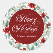Corporate Christmas Greenery Poinsettia  ラウンドシール (正面)