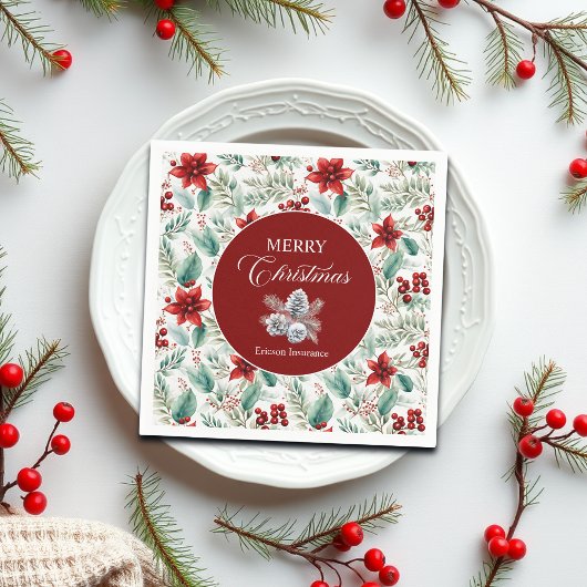 Corporate Christmas Party Greenery Poinsettia  スタンダードカクテルナプキン
