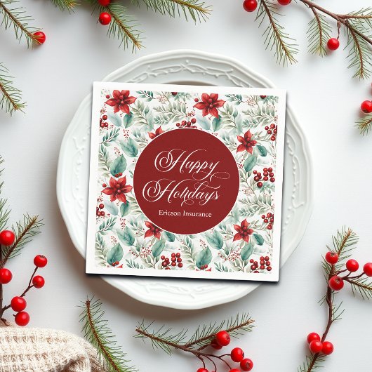 Corporate Christmas Party Greenery Poinsettia  スタンダードカクテルナプキン