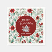 Corporate Christmas Party Greenery Poinsettia  スタンダードカクテルナプキン (正面)