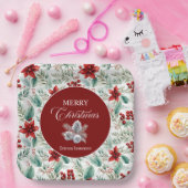 Corporate Christmas Party Greenery Poinsettia  ペーパープレート (パーティー)