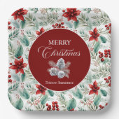 Corporate Christmas Party Greenery Poinsettia  ペーパープレート (正面)