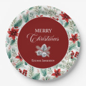 Corporate Christmas Party Greenery Poinsettia  ペーパープレート (正面)