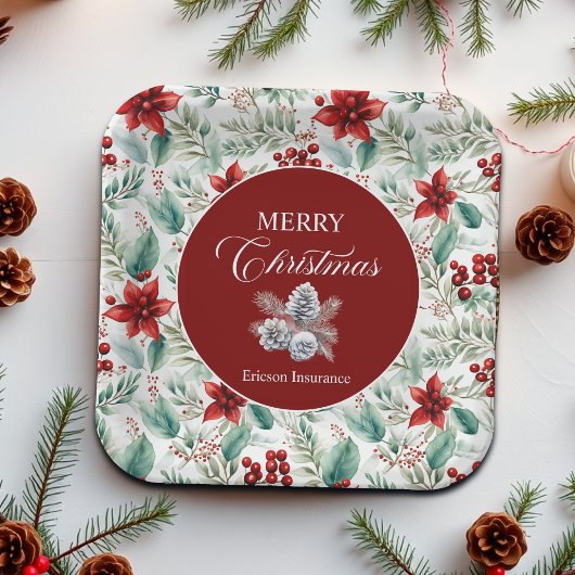 Corporate Christmas Party Greenery Poinsettia  ペーパープレート