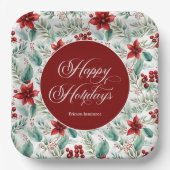 Corporate Christmas Party Greenery Poinsettia  ペーパープレート (正面)