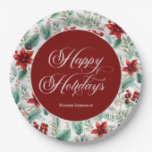 Corporate Christmas Party Greenery Poinsettia  ペーパープレート (正面)