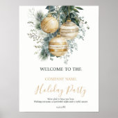 Corporate Gold Baubles Greenery Christmas Welcome ポスター (正面)
