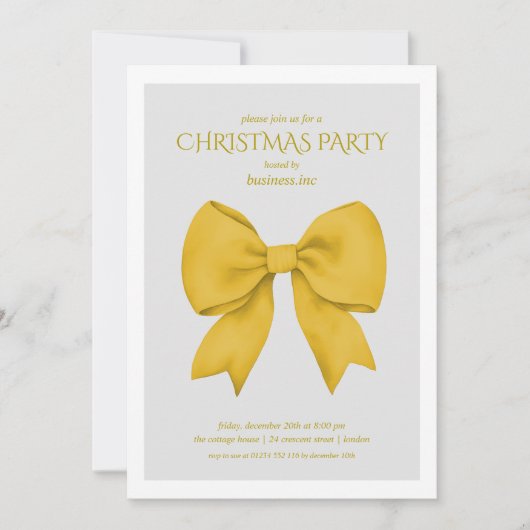 Corporate Gold Bow Christmas Holiday Party 招待状 (正面)