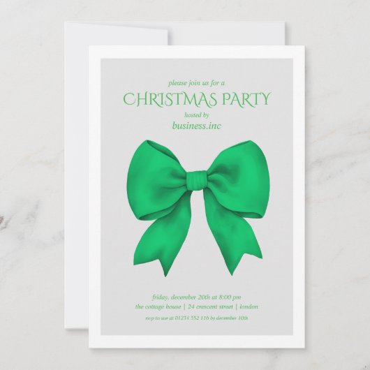 Corporate Green Bow Christmas Holiday Party  招待状 (正面)