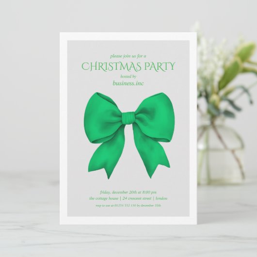 Corporate Green Bow Christmas Holiday Party  招待状 (スタンド正面)