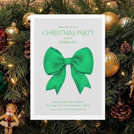 Corporate Green Bow Christmas Holiday Party  招待状