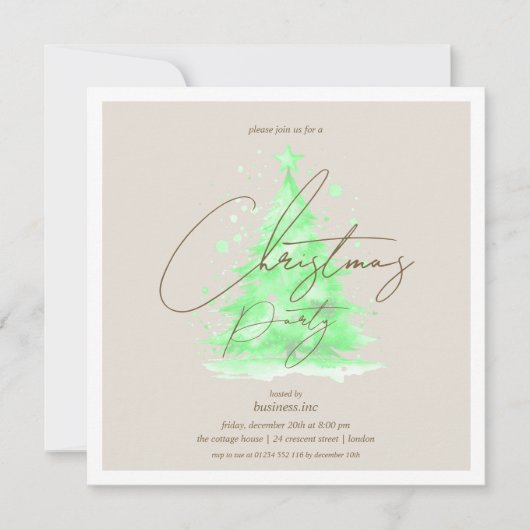 Corporate Green Christmas Tree Holiday Party 招待状 (正面)