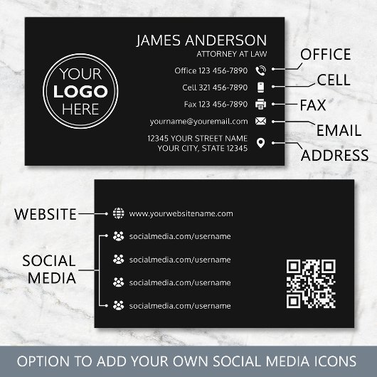 Corporate Logo Fax QR Code Professional Black 名刺