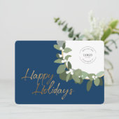 Corporate Logo Gold Happy Holidays Blue Modern シーズンカード (スタンド正面)