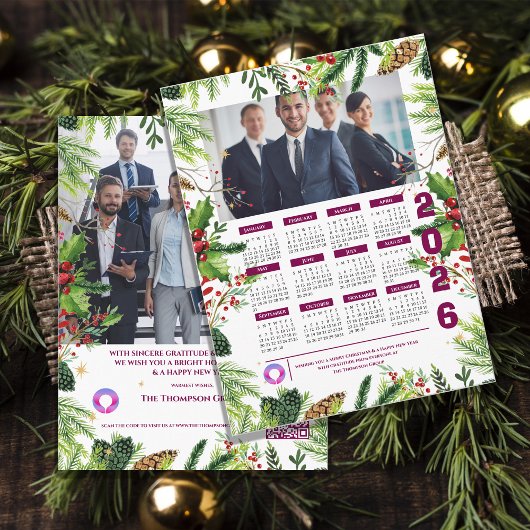 Corporate Photo Green Pine Calendar Christmas シーズンポストカード