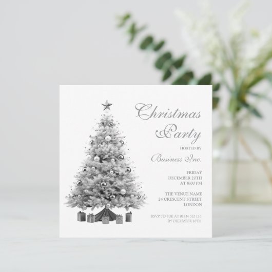 Corporate Silver Christmas Tree Holiday Party  招待状 (スタンド正面)
