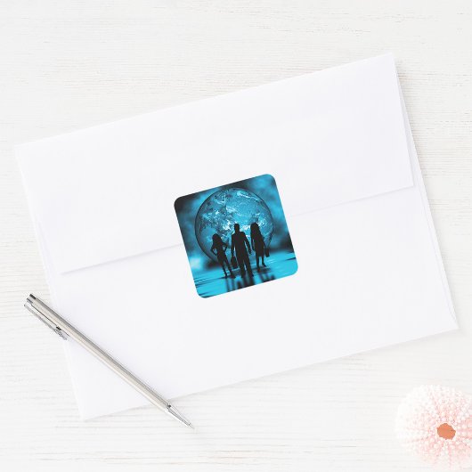 Corporate Team Silhouette Futuristic Business スクエアシール