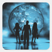 Corporate Team Silhouette Futuristic Business スクエアシール (正面)