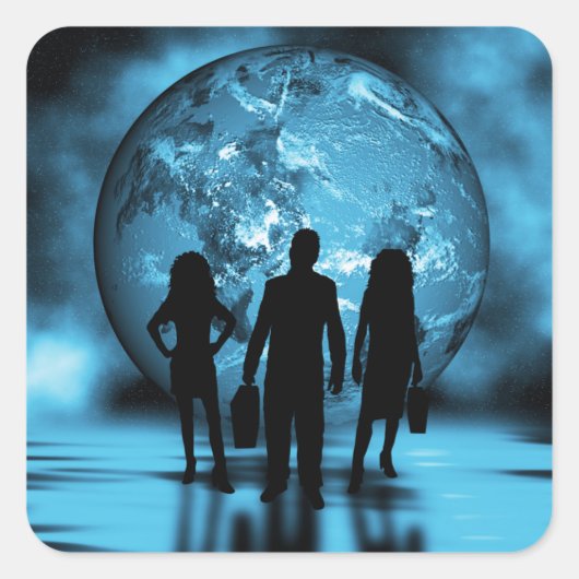 Corporate Team Silhouette Futuristic Business スクエアシール (正面)